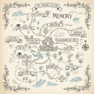 Romantic Christmas moment of a husband gifting his wife a framed “Memory Map” showing special places from their love story.
