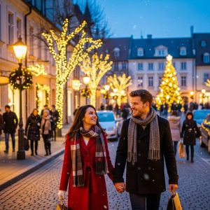 Couple visit a new town