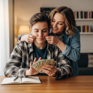 Couple counting money