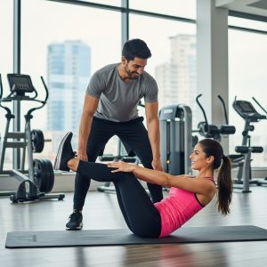 Couple doing exercise together at a gym