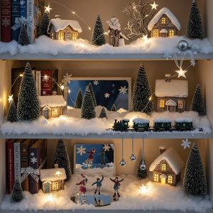 Bookshelves as Miniature Winter Wonderlands